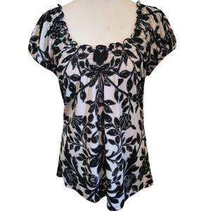 Carol Rose Floral Blouse Black/White Sz M